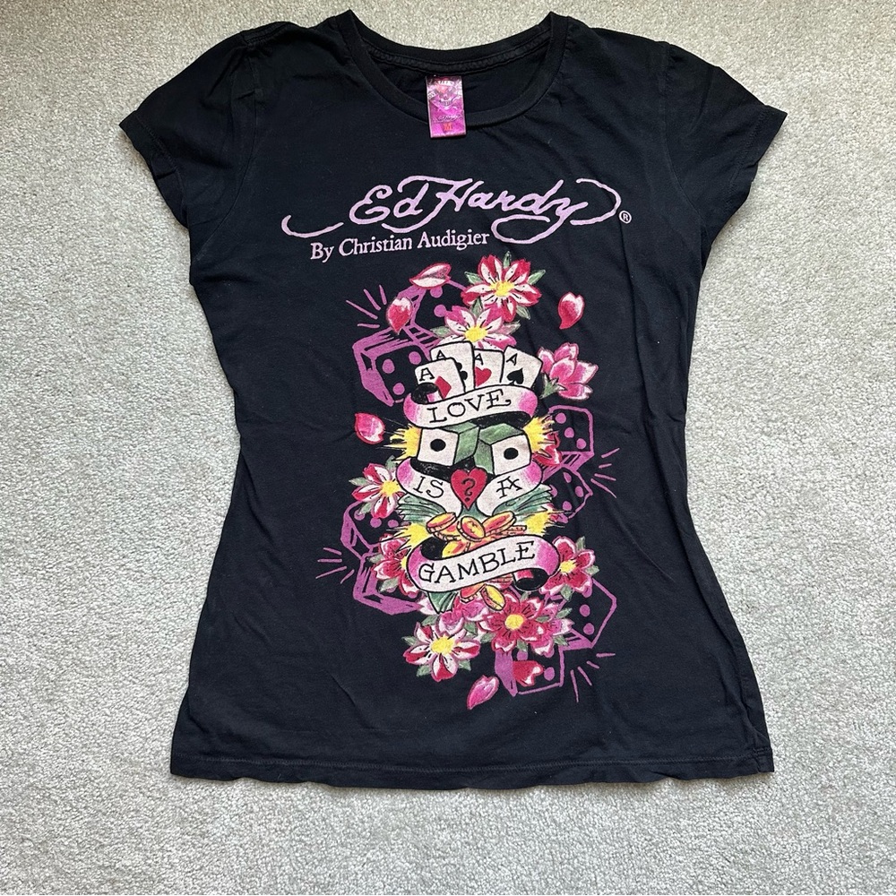 Y2K Vintage Ed Hardy by Christian Audigier “Love is a Gamble” T-Shirt - Medium